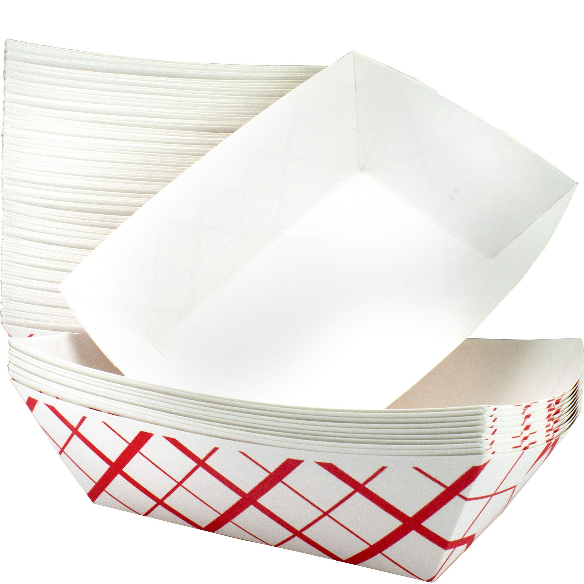 Heavy Duty, Grease Resistant 3 Lb Paper Food Trays 100 Pack. Durable, Coated Paperboard Basket Ideal for Festival, Carnival and Concession Stand Treats Like Hot Dogs, Ice Cream, Popcorn and Nachos.