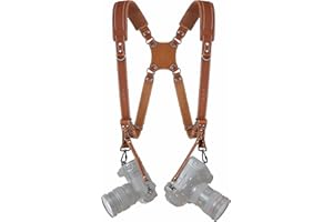 Padwa Lifestyle Tan Dual Camera Harness Strap with Padded for Two Cameras - Dual Shoulder Full Grain Leather Harness,Multi Ge