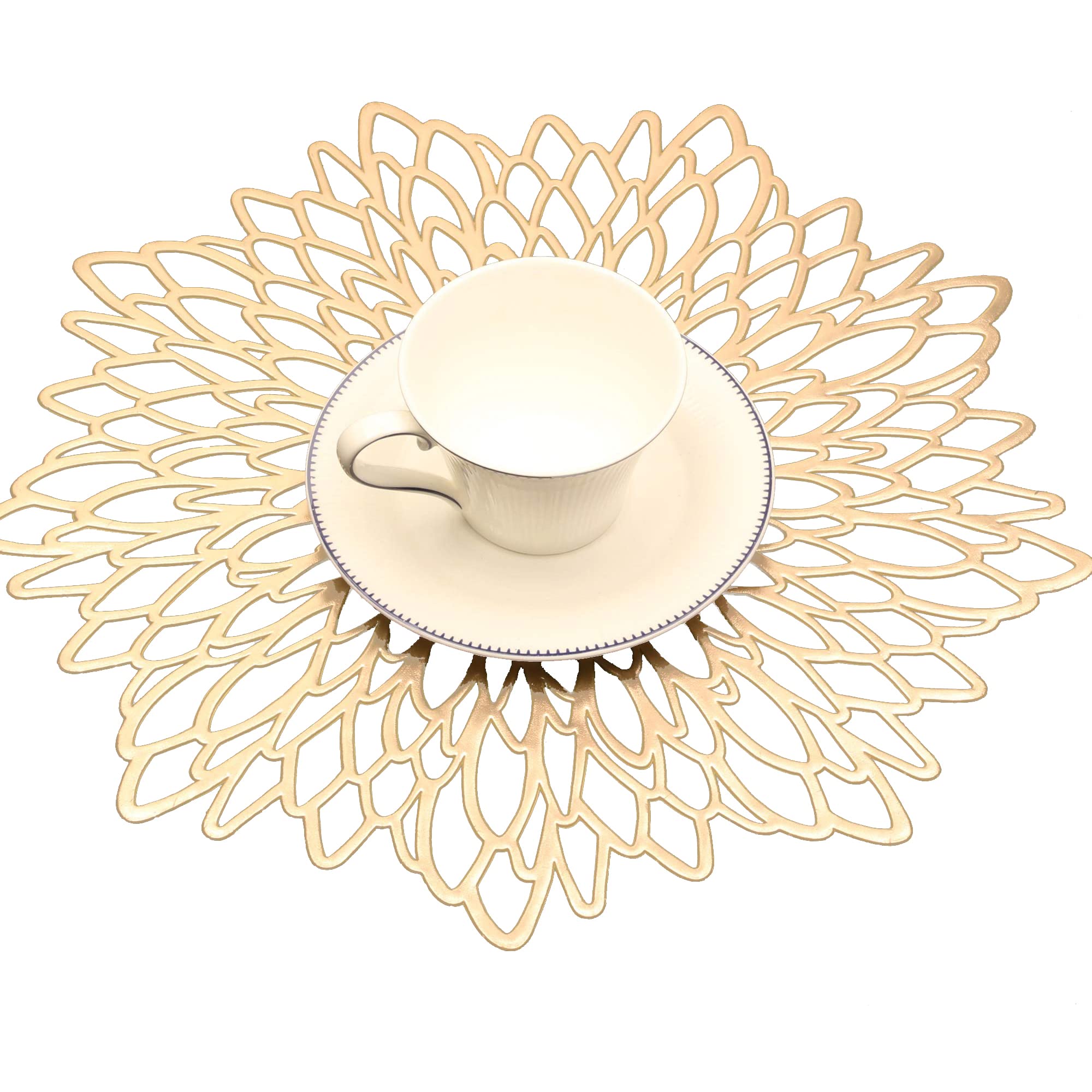 Famibay Christmas Placemats Set of 6 Gold Round Place Mats Washable Heat Resistant Vinyl Table Mats for Dining Kitchen Restaurant