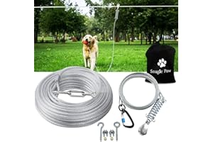 SNAGLE PAW Dog Tie Out Runner for Yard,Trolley System for Large Dogs,Heavy Duty Dog Run Cable Lead 50ft with 10ft Pulley Runner Line for Small Medium and Large Dogs Up to 250lbs Running Outside Yard or Camping