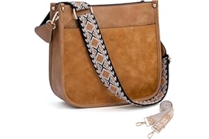 HKCLUF Crossbody Bags for Women Trendy Vegan Leather Hobo Handbags With 2PCS Adjustable Guitar Strap Shoulder Bucket Bags