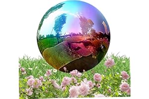 Gazing Ball, 10 Inch Stainless Steel Gazing Ball, Shiny Rainbow Garden, Polished Hollow Globe Mirror Balls for Patio Lawn Yar