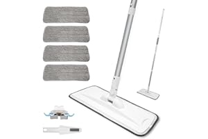 WLICH Microfiber Mop for Cleaning Floors, Extendable 16-58 Inch Flat Mop with 4 Reusable Washable Pads for Laminate Hardwood Wooden Wall Hard Floor Vinyl Tile, Wet Dry and Dust Mops for Bathroom Kitchen