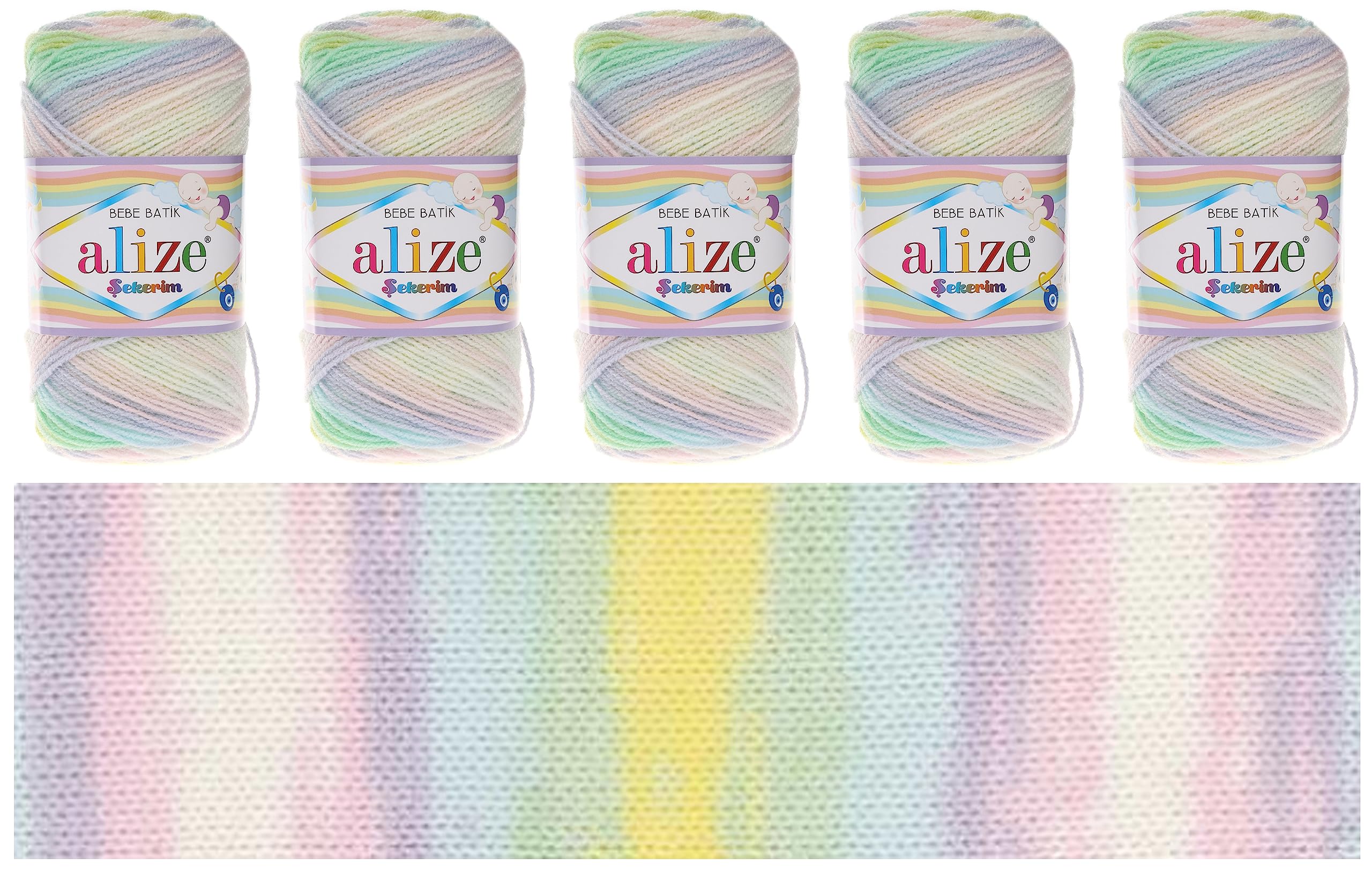 Rome Yarn Sekerim Bebe Batik Yarn 5 x 100g, 320m, 100% Acrylic Baby Wool, Multicolored, DK Batik Yarn