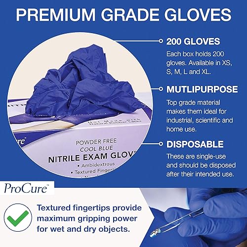 ProCure Disposable Nitrile Gloves Small, 200 Count Powder Free