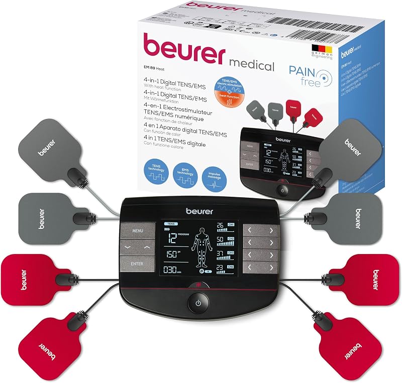 Beurer EM89 Digital TENS/EMS Device with Heat 4-in-1 8 Electrodes Battery