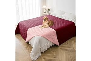 Tuffeel Waterproof Dog Blanket, 82x82 inches Pet Couch Covers for Sofa, Bed Furniture Protector from Dogs Washable and Reversible-Burgundy Red+Pink