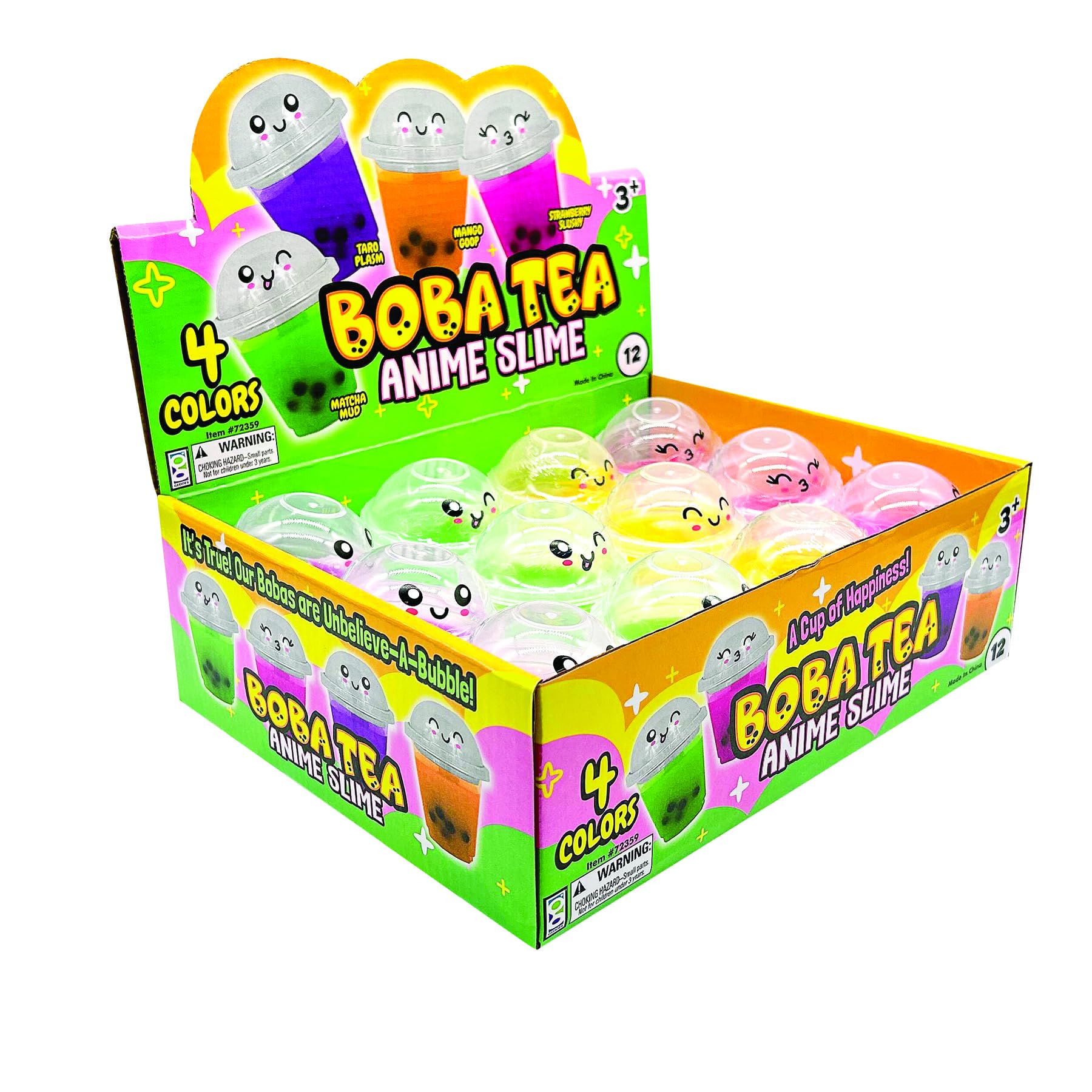 Raymond Geddes Anime Boba Tea Slime Toy - (Pack of 12) - Relaxing Boba Toys with 4 Colors - Soft and Stretchy Fun Slime Toys