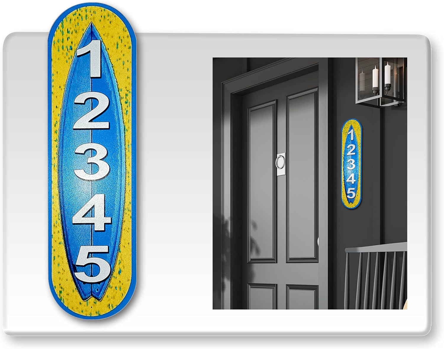 Plaques & Wall Art - Reflective Vertical Address Plaque (Surfing Board)
