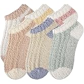 COOVAN 6 Pairs Fuzzy Ankle Socks for Women Warm Cozy Non Slip Slipper Socks