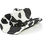 FLUFFY SENSE. Cow Print Cowboy Hat for Women Funny Cowgirl Hat Straw Western Hat Bachelorette Party Hat for Teens and Adults