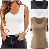 Oakgarden 3 Pack Women's Thermal Tank Tops Fleece Lined Scoop Neck Sleeveless Undershirts Warm Frayed Hem Base Layer Vest