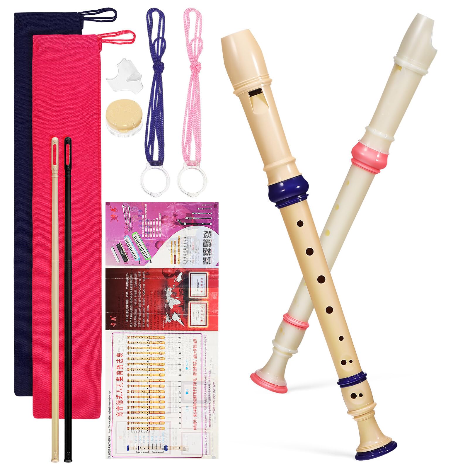 Milisten Treble Verte 2Pcs 8-Hole Soprano Recorders Set Lightweight Plastic Woodwind Instruments for Kids Beginners Portable Music Practice