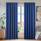 Deconovo 2 x Blackout Thermal Curtains Royal Blue 210 x 140 cm Ruffle Tape