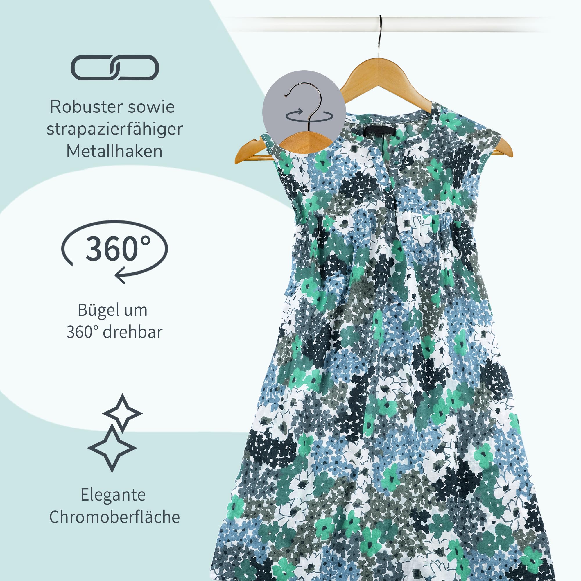 Kleiderbügel Holz 20er Set – Holzkleiderbügel mit Einkerbungen & rutschfeste Mittelstrebe für Hosen – Platzsparende Natur Holzbügel & 360° drehbar – Für Kleider, Shirts, Anzüge, Hemden, Blusen & Hosen 3