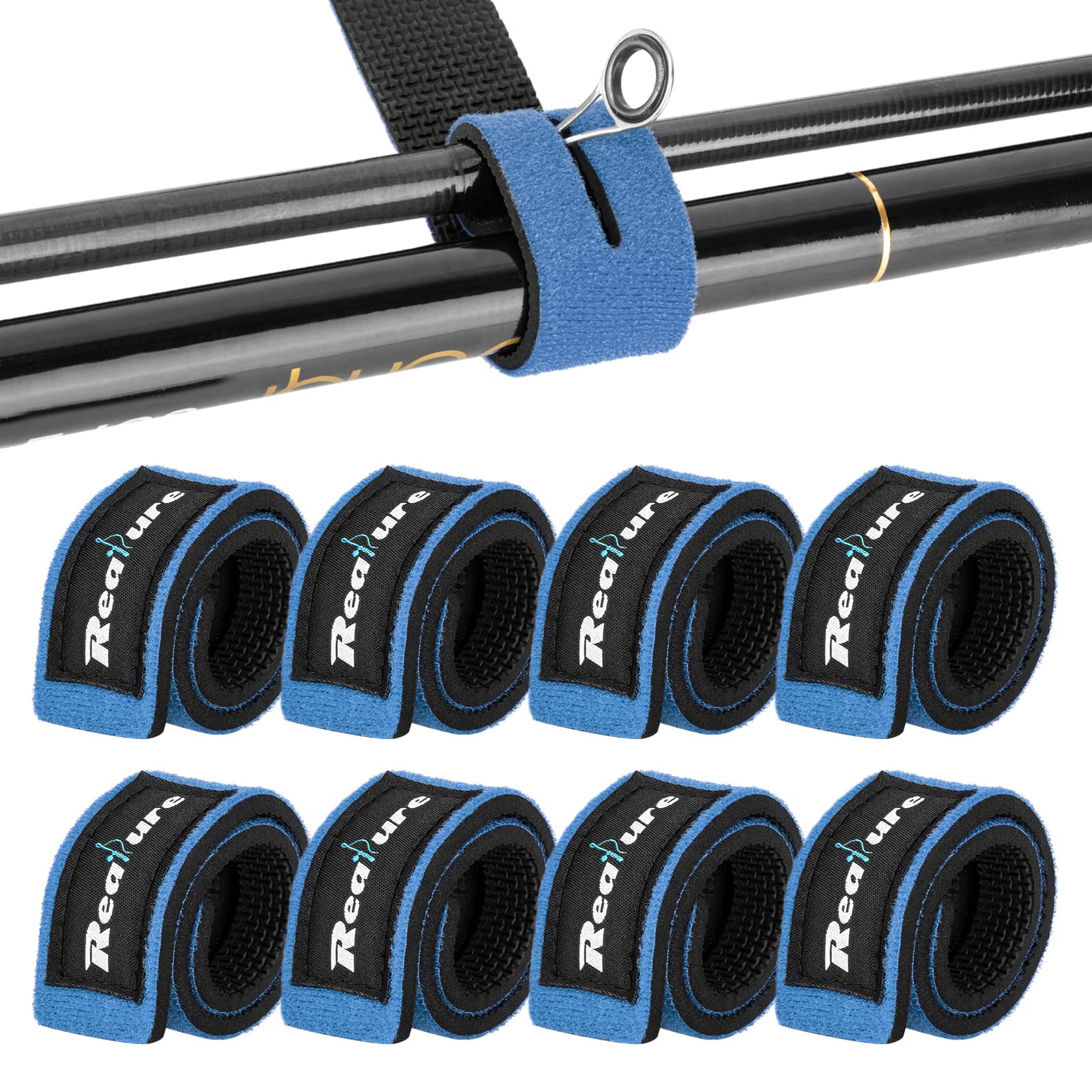 Realure 8 Pcs Fishing Rod Straps Adjustable Neoprene Ties Straps Elastic Fishing Rod Belt Ties for Fixed Fishing Rods Gear Strap Spinning Rod Sea Rod Feeder Rod Carp Rod Wrap Protectors — image 1