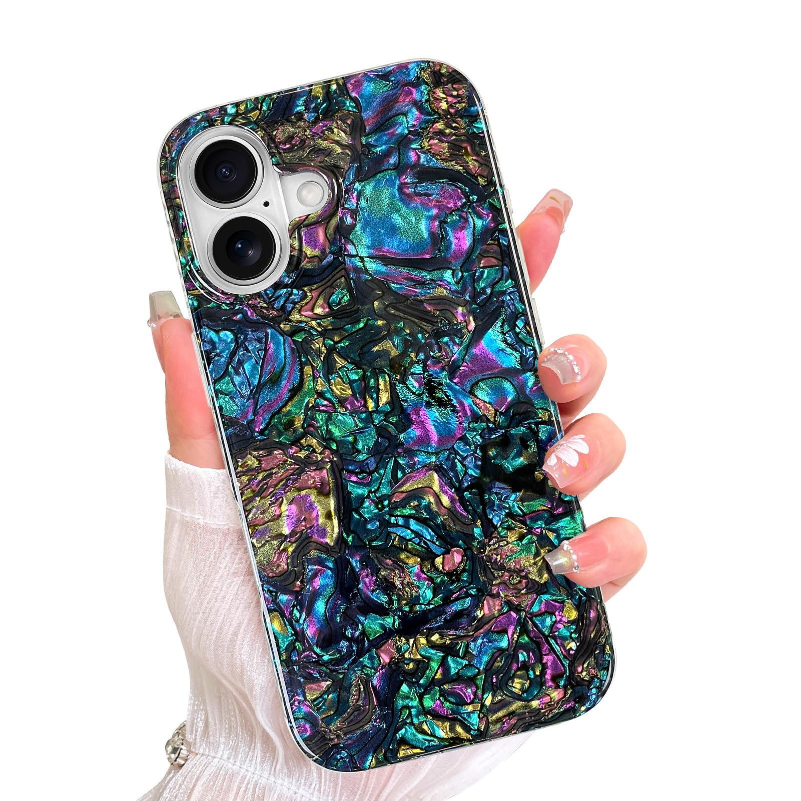 AIGOMARA Magnetic for iPhone 17 Case, Compatible with Magsafe, Luxury Sparkle Opalescent Pearl for Women Girls, Glossy Glitter Shockproof Protective Phone Cover, Abalone