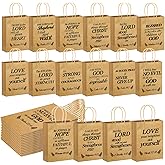 MEPIG 24 Pcs Christian Kraft Paper Bags Bulk Religious Christian Gift Treat Bags with Handles Bible Verse Inspirational Designs Scripture Church Bag for Family Baptism Christmas