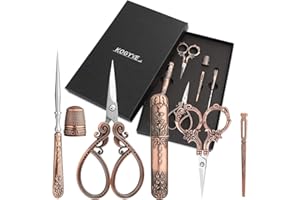 KOGYXE Embroidery Kits Include 2 Pairs Vintage Scissors, Sewing Needle Case, Thimble, Threader, European Style Complete Sewing Kit for Embroidery, Needlework (Red Copper)