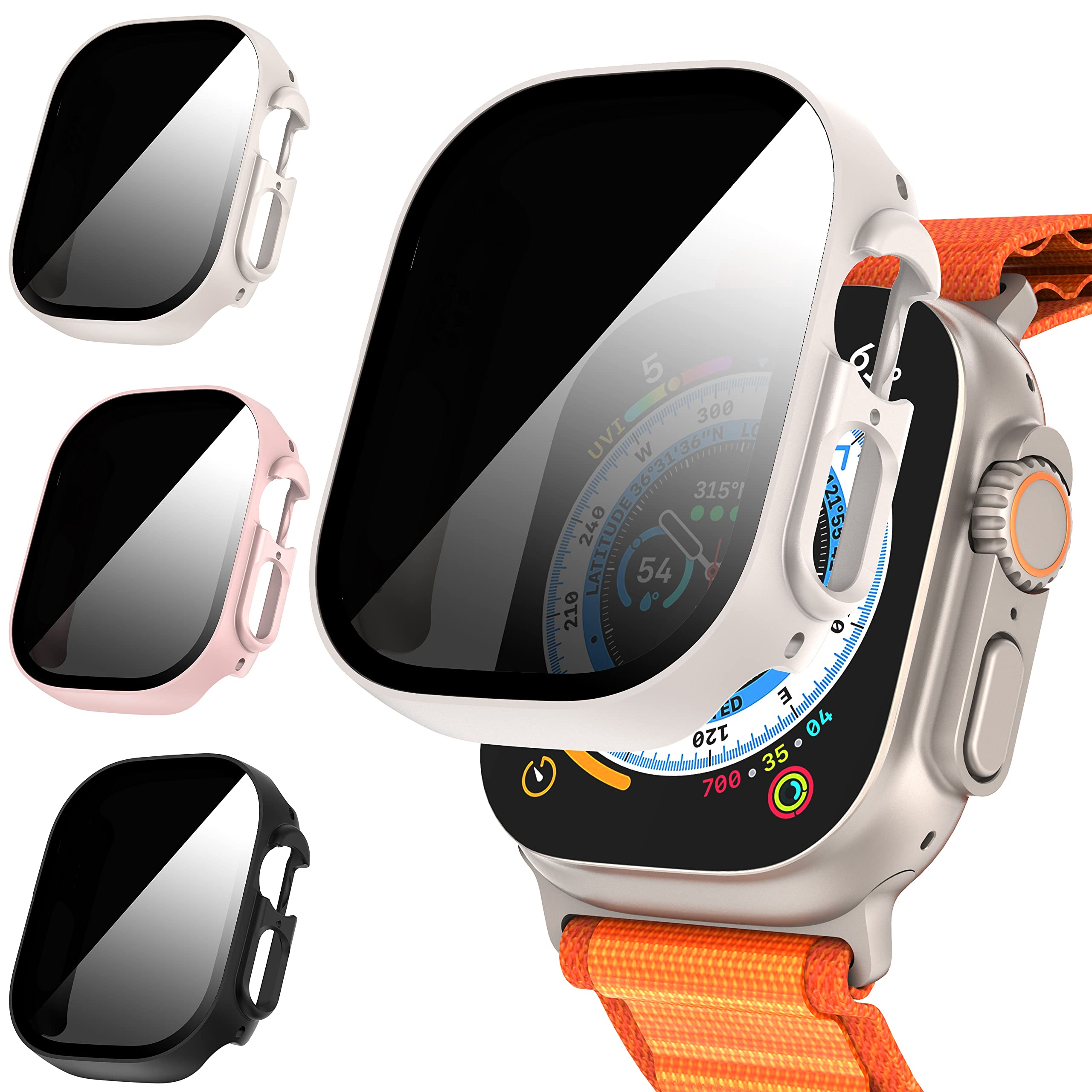 Suoman 3-Pack for Apple Watch Ultra 3/2/1 49mm Privacy Screen Protector Case, [Anti-Peeping] Ultra-Thin Tempered Glass Case Cover for iWatch Ultra 49mm 3/2/1
