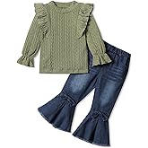 Woleroyir Toddler Girl Clothes Long Sleeve Ruffle Tops Flare Jeans Pants Girls Fall Winter Outfits