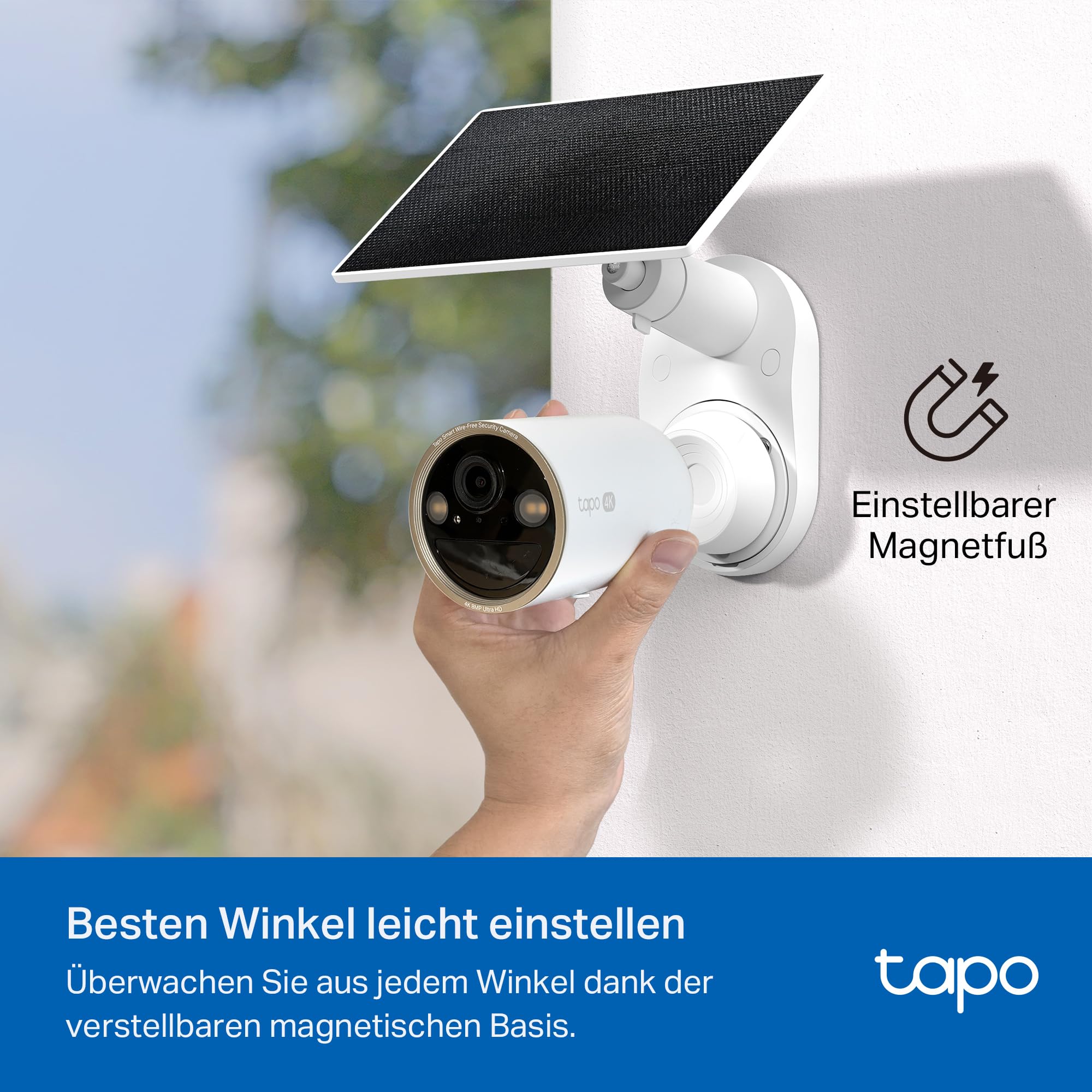 Tapo C460 KIT 4K 8MP Solar Überwachungskamera Aussen Akku, Starlight-Farb-Nachtsicht, Dual-Band WLAN, Magnetfuß, Verschlüsselte microSD-Aufzeichnung, KI-Erkennung, 10000-mAh-Akku 8
