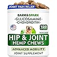 Bark&Spark Advanced Hemp Chews for Dog Joint Pain Relief - Glucosamine Chondroitin Hemp Treats Hip Joint Health - Joint Supplement Large Breed & Small - Hemp Treats Joints Old Senior Dog (120Ct/Bacon)