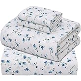 ZOYER 100% Cotton Sheets – Queen Size Percale Bedding, Cooling & Breathable, Durable with a Crisp, Soft & Comfortable Feel, 16" Deep Pocket, 4-Piece Set, La Laa Flower