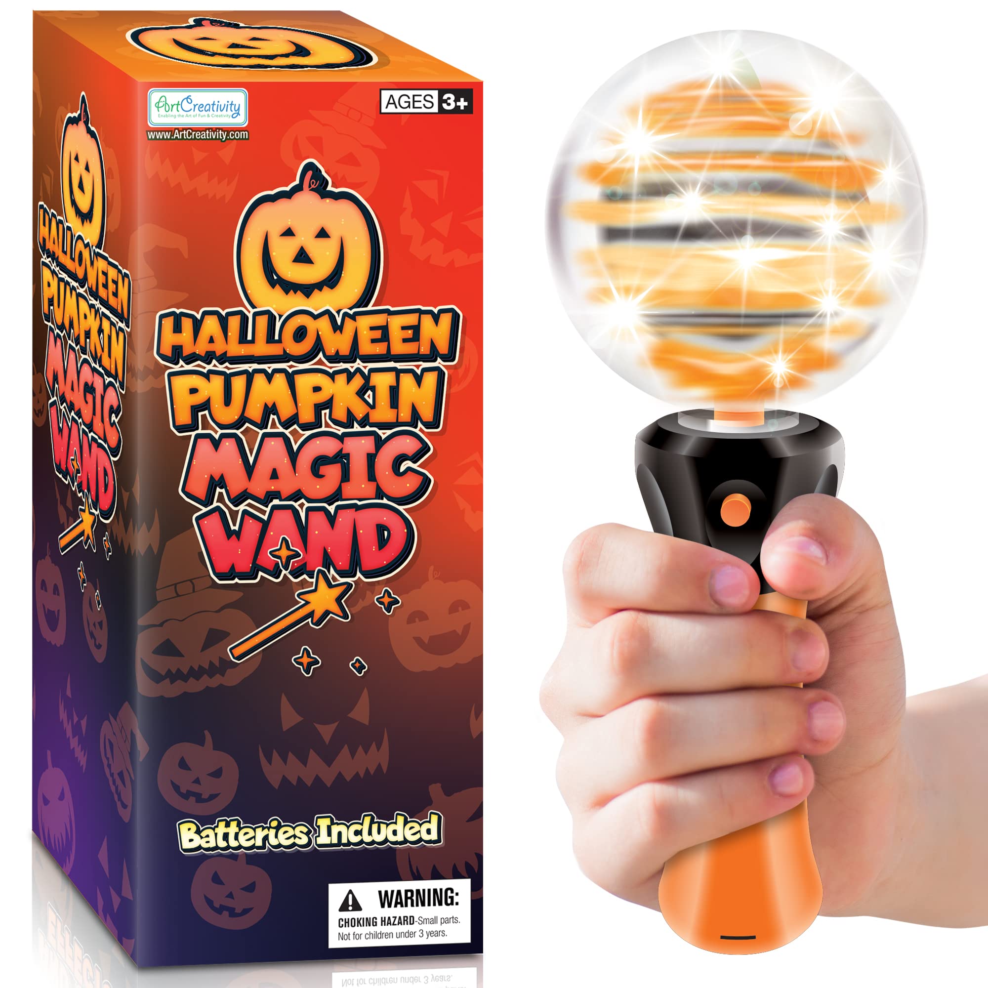 Photo 1 of ArtCreativity Light Up Halloween Toys for Kids, Pumpkin Magic Wand, Light Up Toys for Kids with Lights & Spinning Effects, for Kids, Toddlers, and Baby’s, Unique Halloween Party Favors