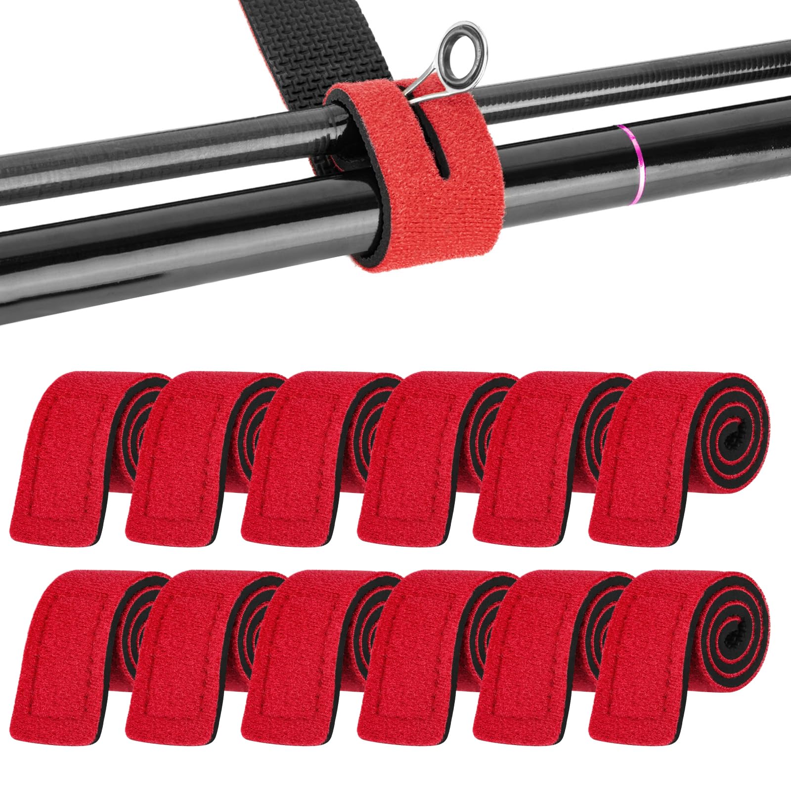 Annyswit 12 Pcs Adjustable Fishing Rod Straps Reusable Neoprene Ties Straps Elastic Fishing Rod Belt Ties for Fixing Fishing Rods Spinning & Sea & Feeder & Carp Rod Protection