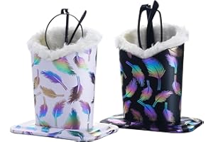 Siveit Eyeglass Holders, PU Leather Eyeglass Holder Stands with Soft Plush Lining - 2 Packs (White Feather, Black Feather)
