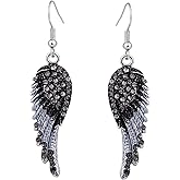 EVER FAITH Angel Wing Hook Earrings Austrian Crystal Silver-Tone
