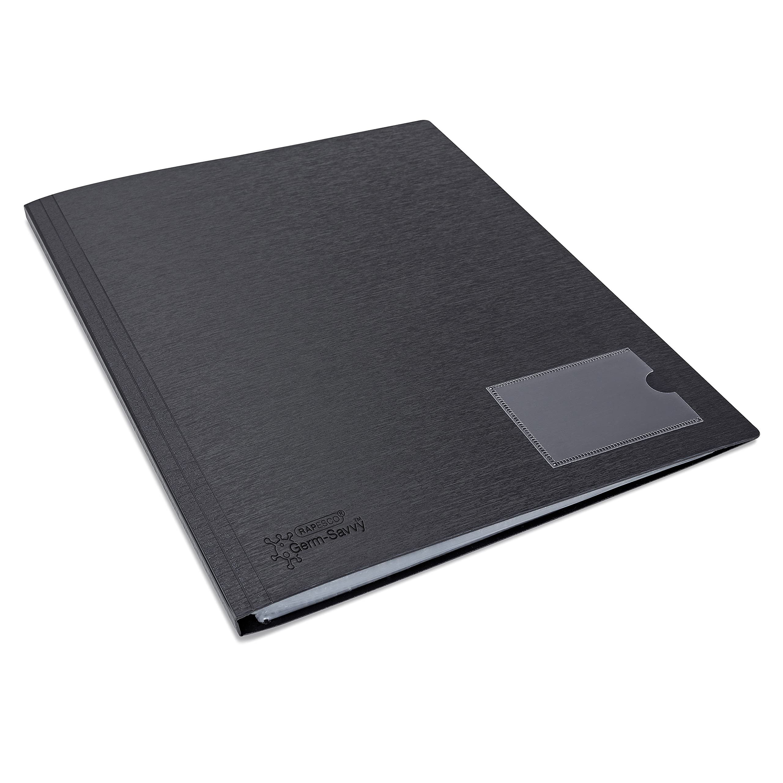 Rapesco 1649 Germ-Savvy Antibacterial, Hardcover Polypropylene Presentation Folder 24 Pockets A4, Black