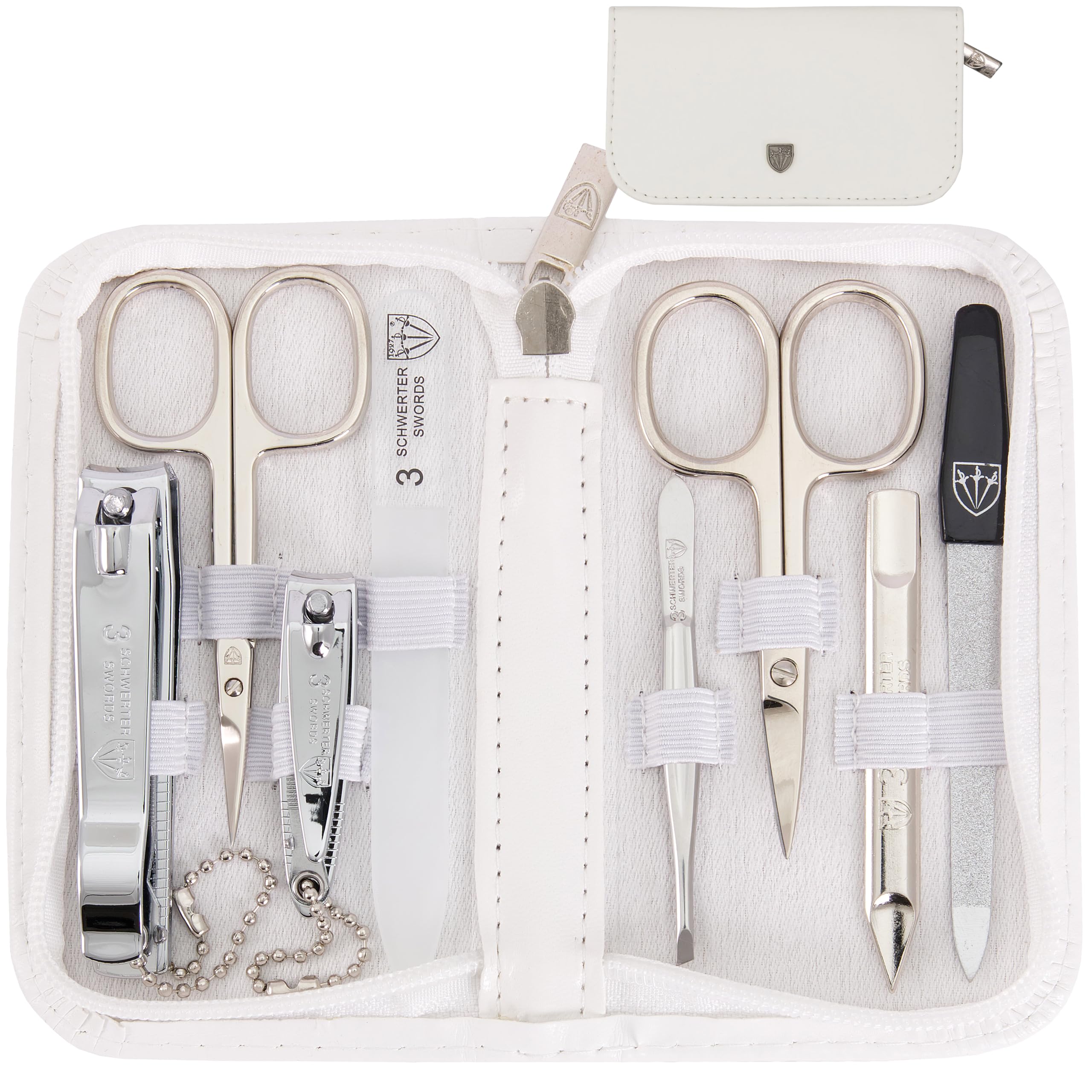 3 Swords Germany - brand quality 8 piece manicure pedicure grooming kit set for professional finger & toe nail care scissors clipper fashion leather case in gift box, Made by 3 Swords (002037)