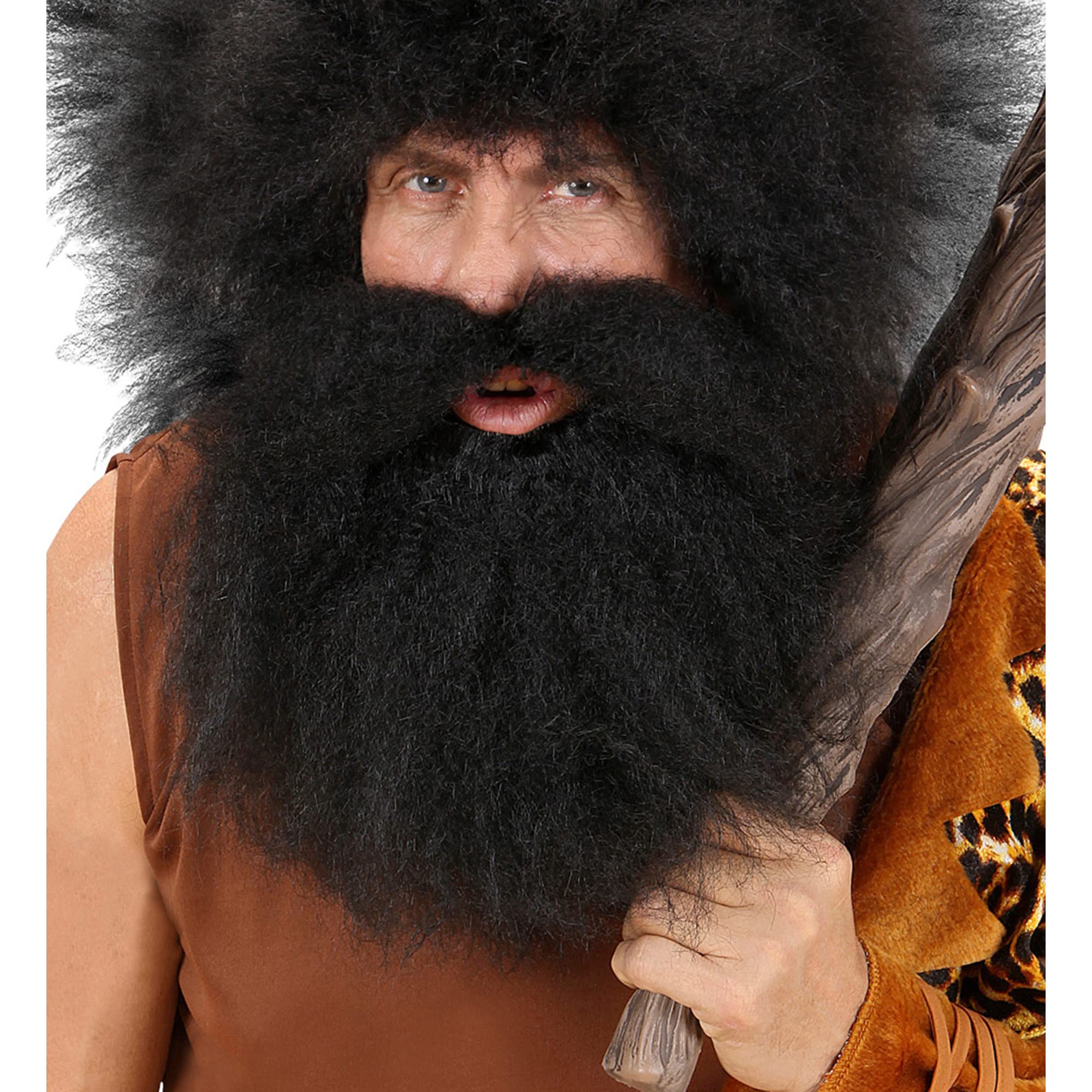 Mens Caveman Beard In Polybag - Black Accessory for Prehistoric Cavemen Fancy Dress