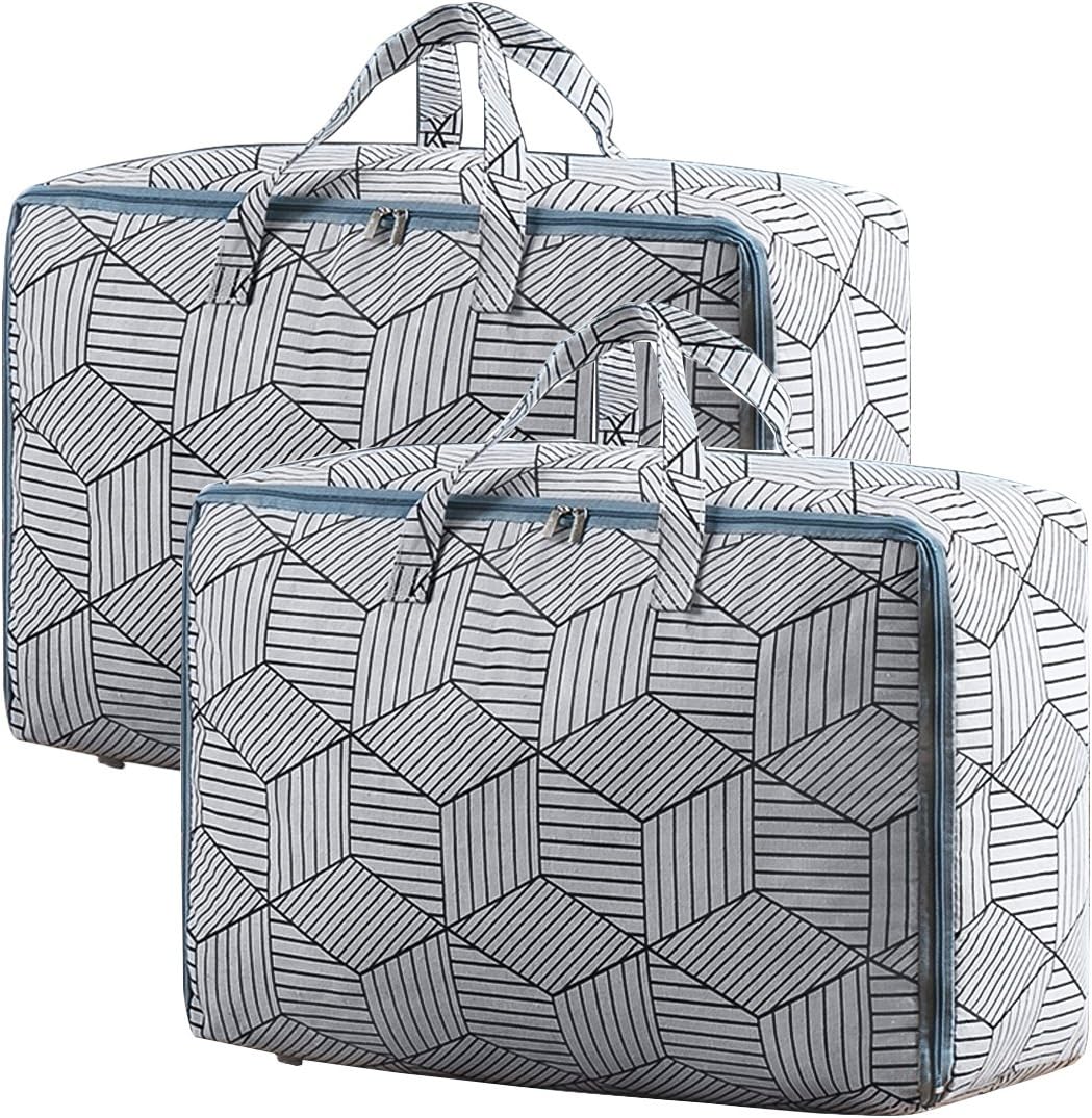 Harmony Life Pack of 2 Large Storage Bags Reusable Moving Bag for Seasonal Clothes, Comforters, Ornament, Toys Organization (105 L, White Diamonds)