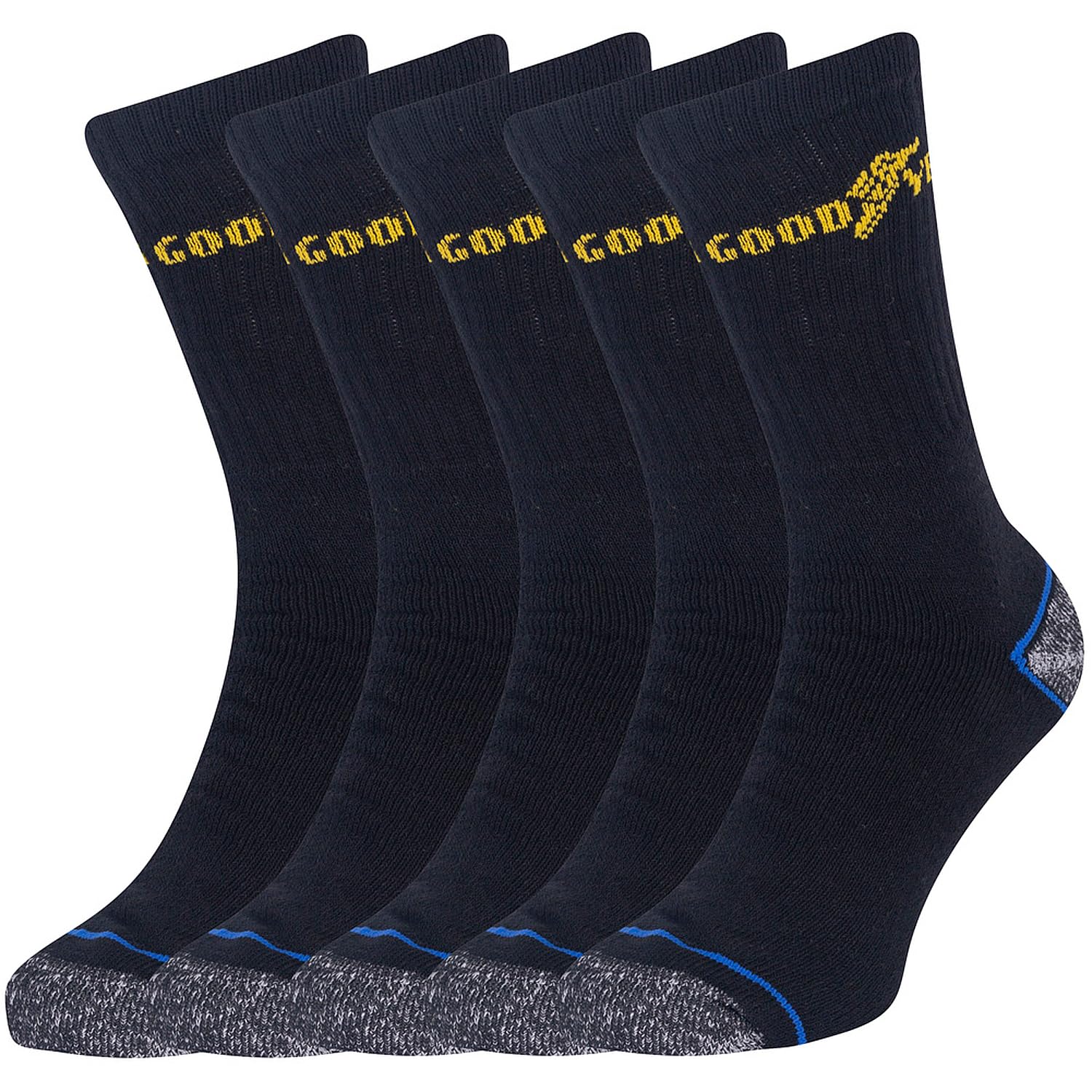 Goodyear Men's Work Socks 5 Pack – Heavy Duty Cushioned Crew Workwear Socks with Padded Heel & Toe, Cotton Blend Durable Work Boot Socks, Black (UK 6-11 / EU 39-46)
