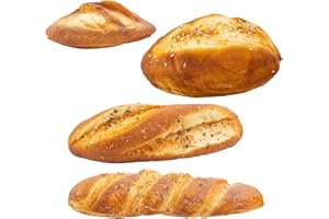 Framendino, 4 Pack Artificial Bread Set Fake Twist Baguette Loaf Food Model Display for Home Kitchen