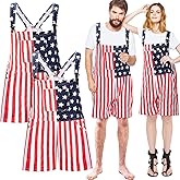 Yahenda 2 Pcs American Flag Overalls for Men Women Independence Day Overalls Shorts Denim Bib Adjustable Straps Jumpsuit Jean Rompers with Pockets