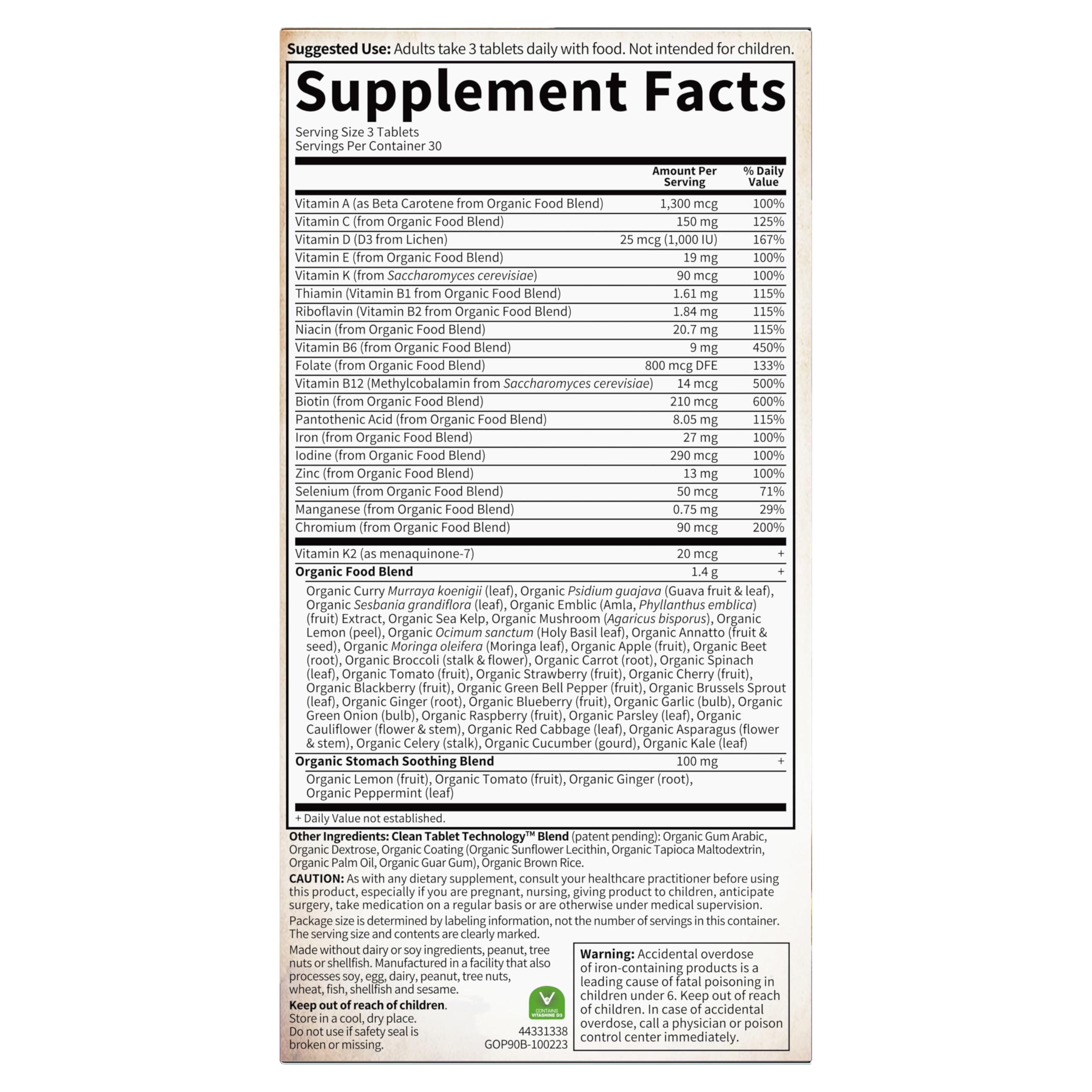 Garden of Life Organics Women’s Prenatal Multivitamin with Vitamin D3, B6, B12, C & Iron, Folate for Energy & Healthy Fetal Development – Organic, Non-GMO, Gluten-Free, Vegan, 90 Day Supply