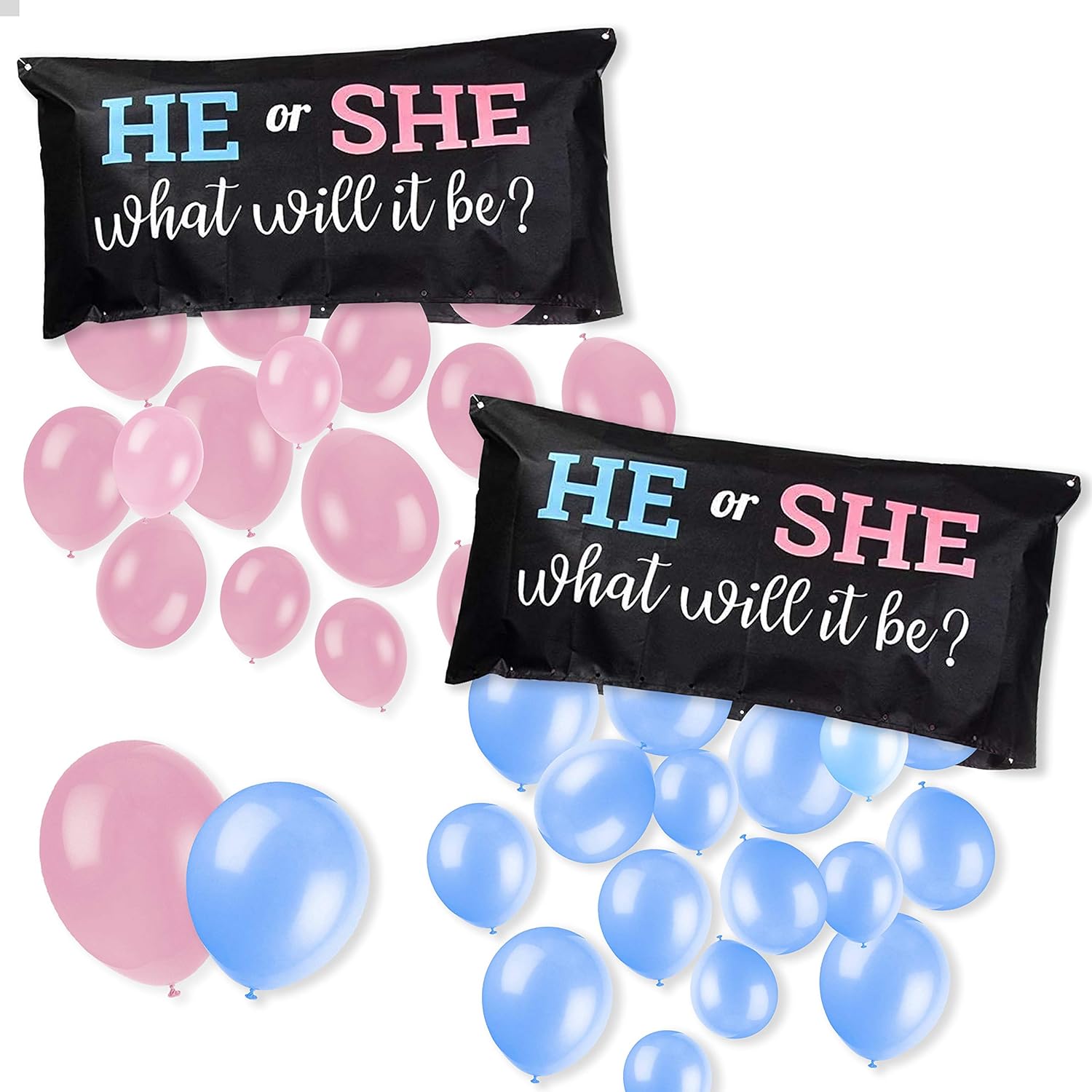 Gender Reveal Party Decoration, Balloon Drop Bag Baby Shower Preganancy Anouncment "He or She, What Will it Be?"