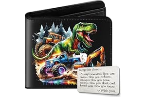 TAWAZI Kids Wallet for Boys with Card, Teen Boys Wallet for Kids Ages 4-5-6-7-8-9-10-11-12-13-14-15-16, Leather Wallet for Teen Boy, Dinosaur Monster Truck Teenage Teenager Youth Gifts Christmas Birthday