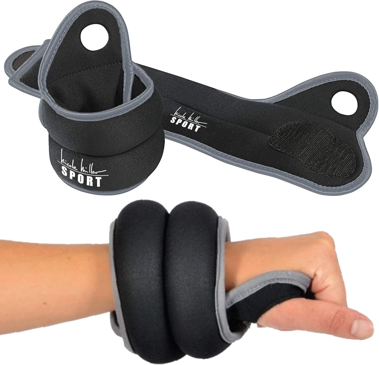 Nicole Miller Wrist Weight Sets Thumblock Hand Weights Sets for Women 2lb Each, 4lb Pair Total Black/Gray : Sports & Outdoors