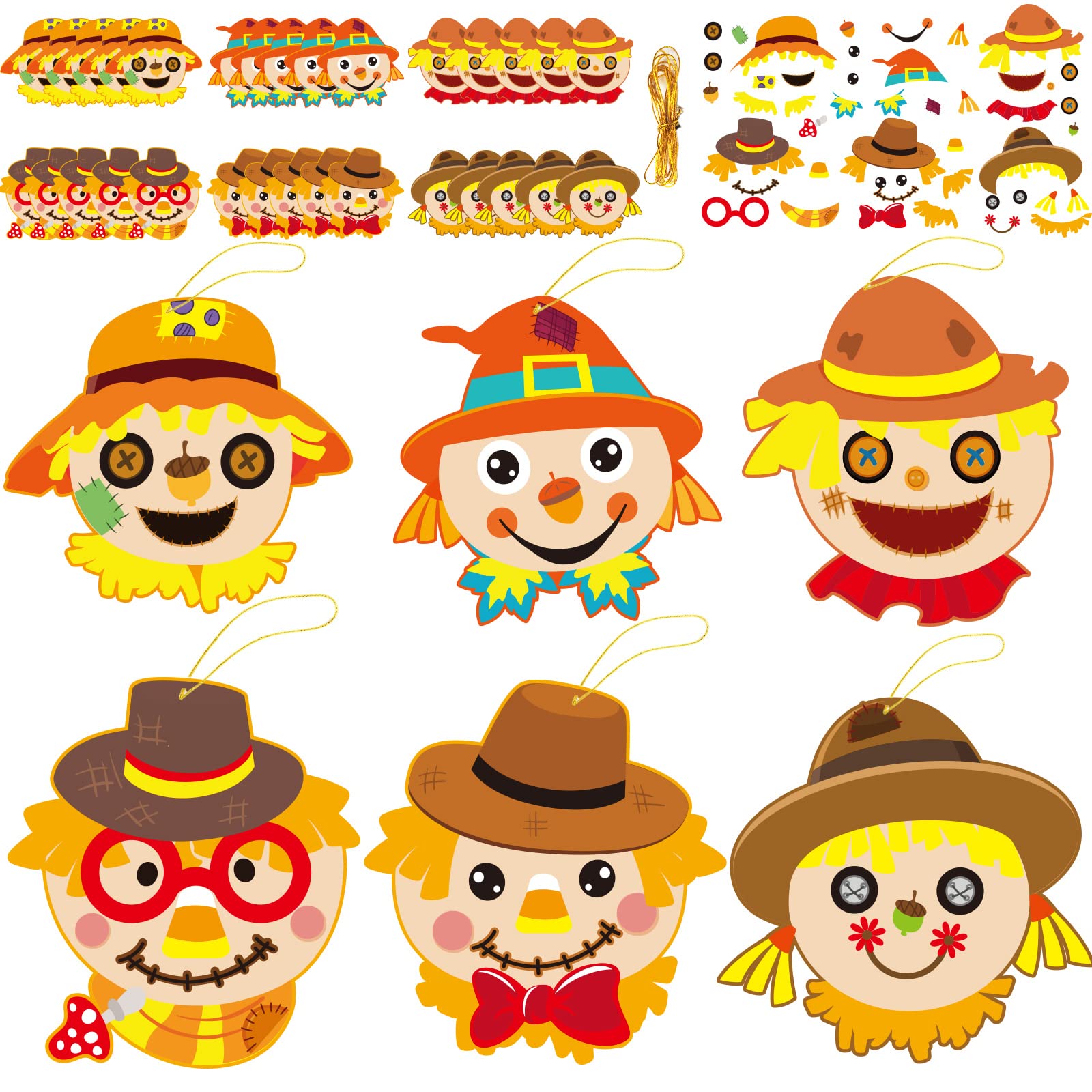 Photo 1 of chiazllta 30 Pcs Fall Craft for Kids Kindergarten DIY Scarecrow Craft Kits Thanksgiving Autumn Art Craft Make Your Own Scarecrow Head Set for Home Class Game Activities Preschoolers
