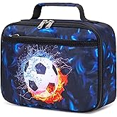 LEDAOU Lunch Box Kids Boys Girls Lunch Bag Insulated Lunch Box Toddler Reusable Lunchbox for School Picnic Hiking (Soccer Blue)