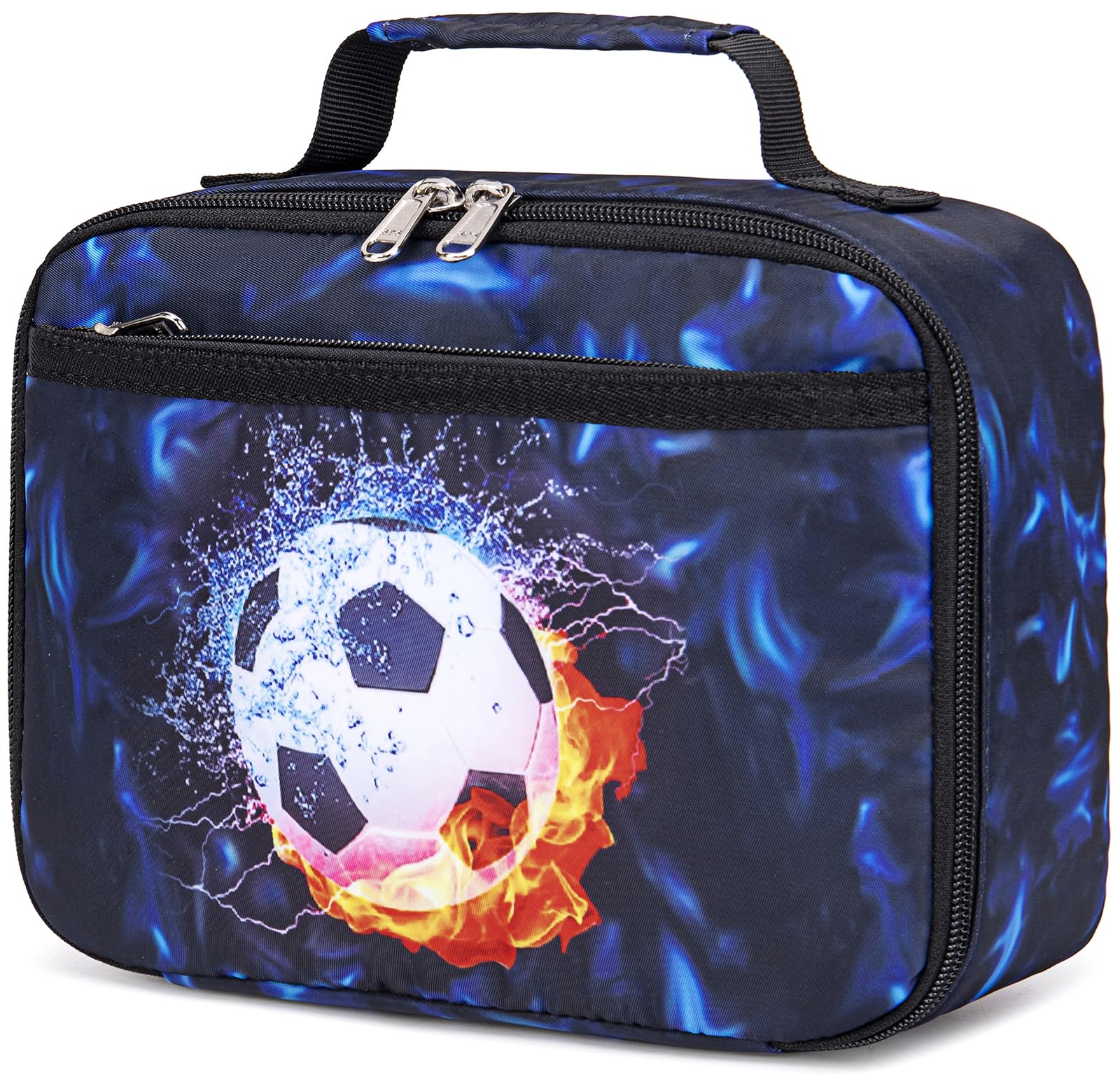 LEDAOU Lunch Bag Cool Bag Small Insulated Bag with Zip Boys Girls Thermal Bag Lunch Bag for School Hiking and Work (Football Black Blue), 0070