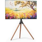 ECOTINY Artistic Easel TV Stand for 43-65 in TVs up to 88 lbs, Black Walnut | Tripod TV Stand, FSC-certified Wood, 180&deg; Swivel, Cable Management &amp; Anti-skid Pads, VESA 600x400mm, Living Room, Corner