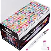 XIEED 180 Colors Alcohol Markers, Dual Tip Markers Set, Chisel & Brush Tip Alcohol-based Art Marker for Artists in Coloring