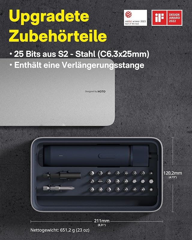 Elektrischer Schraubendreher Set mit 25 Magnetische Bits, LED-Licht