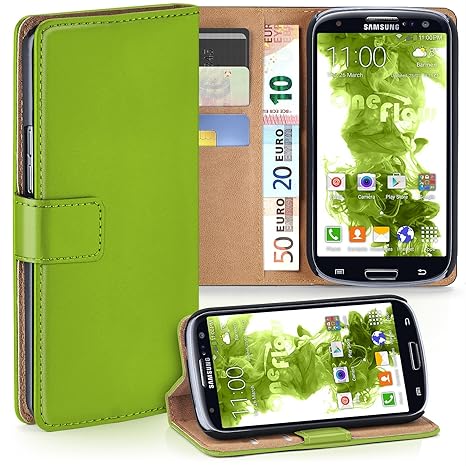moex Samsung Galaxy S3 | Hülle Grün mit Karten-Fach 360° Book Klapp-Hülle Handytasche Kunst-Leder Handyhülle für Samsung Gala